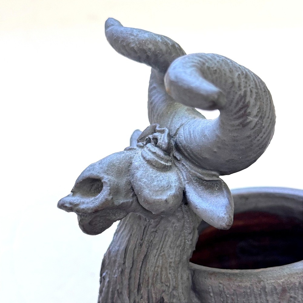 Ram Head Pottery Unique Animal Decor Whimsical Sculpture Garden Art‎ 7" Signed